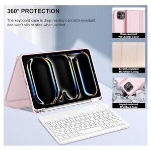 JADEMALL iPad Pro 11" Wireless Bluetooth Keyboard Case w/ Pencil Holder Pink NEW